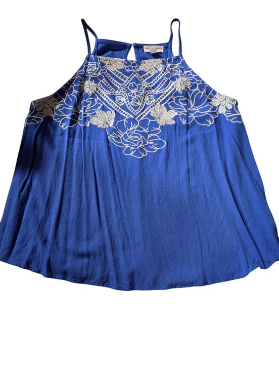 love on a hanger Tops - Love on a Hanger Royal Blue Embroidered High Neck Halter Tank Top  Size Small